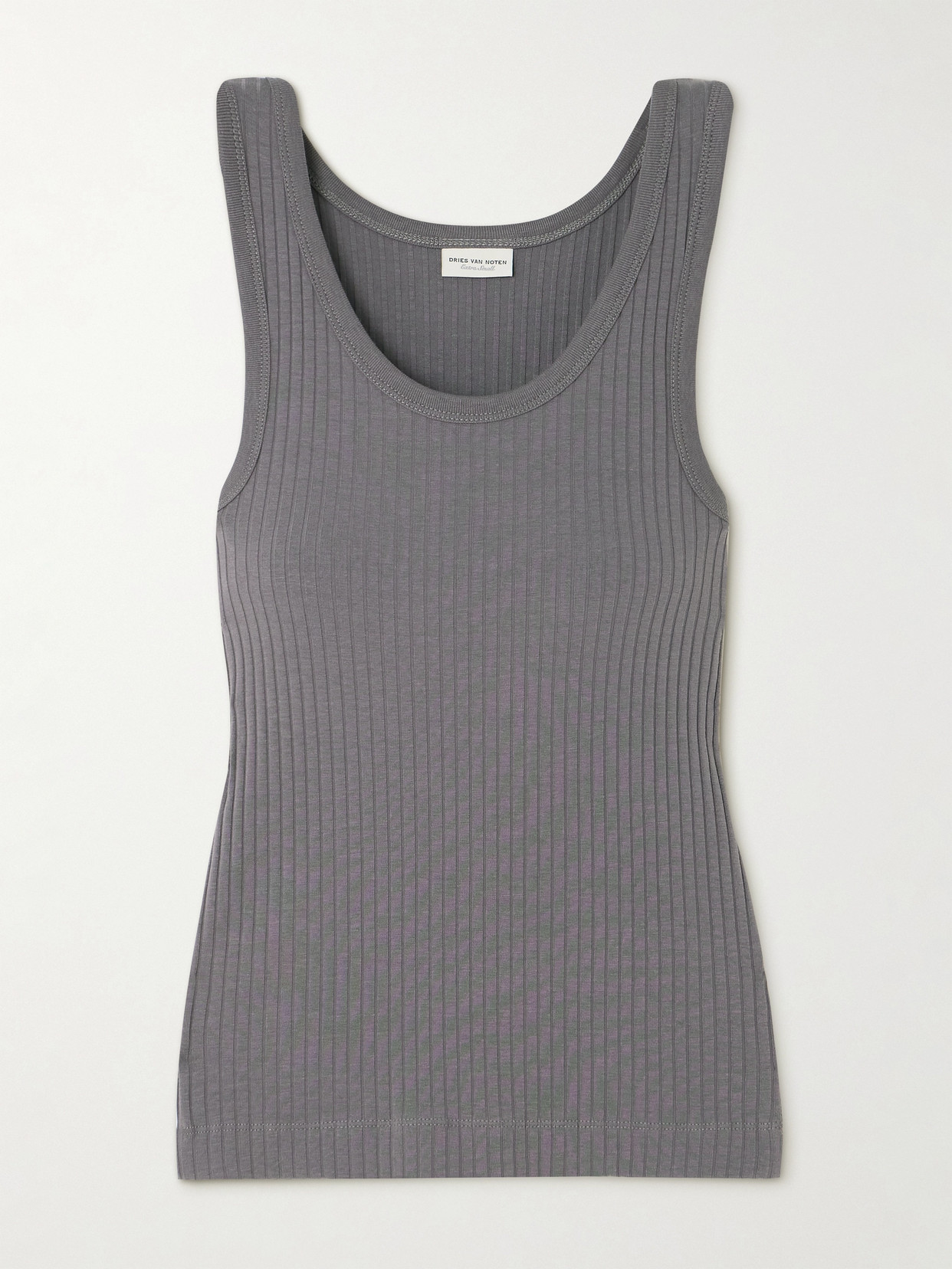 Dries Van Noten Ribbed Stretch Cotton And Modal-blend Jersey Tank In Gray