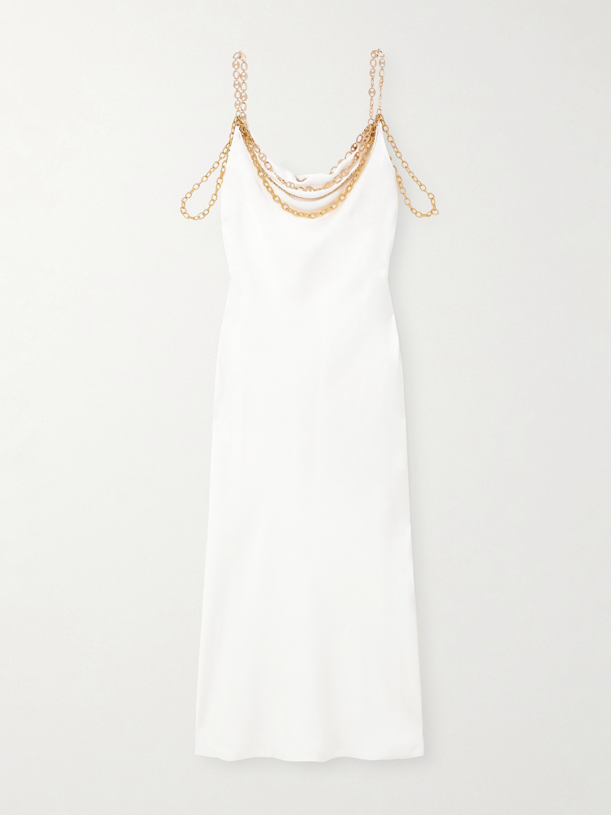 Rabanne Chain-embellished Satin Midi Dress In White