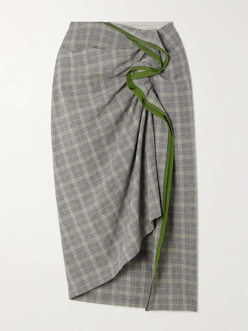 Dries Van Noten Asymmetric Ruffle-trimmed Checked Woven Skirt