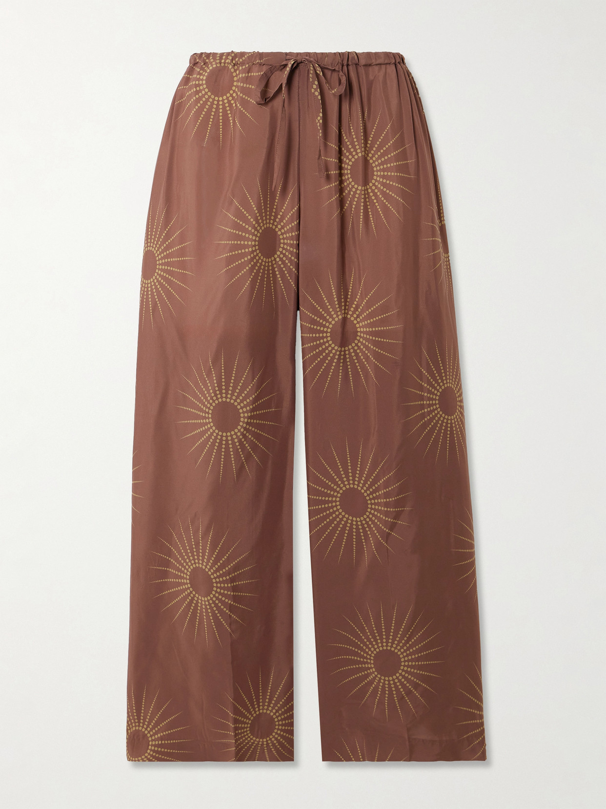 Dries Van Noten Printed Crepe De Chine Trousers In Brown