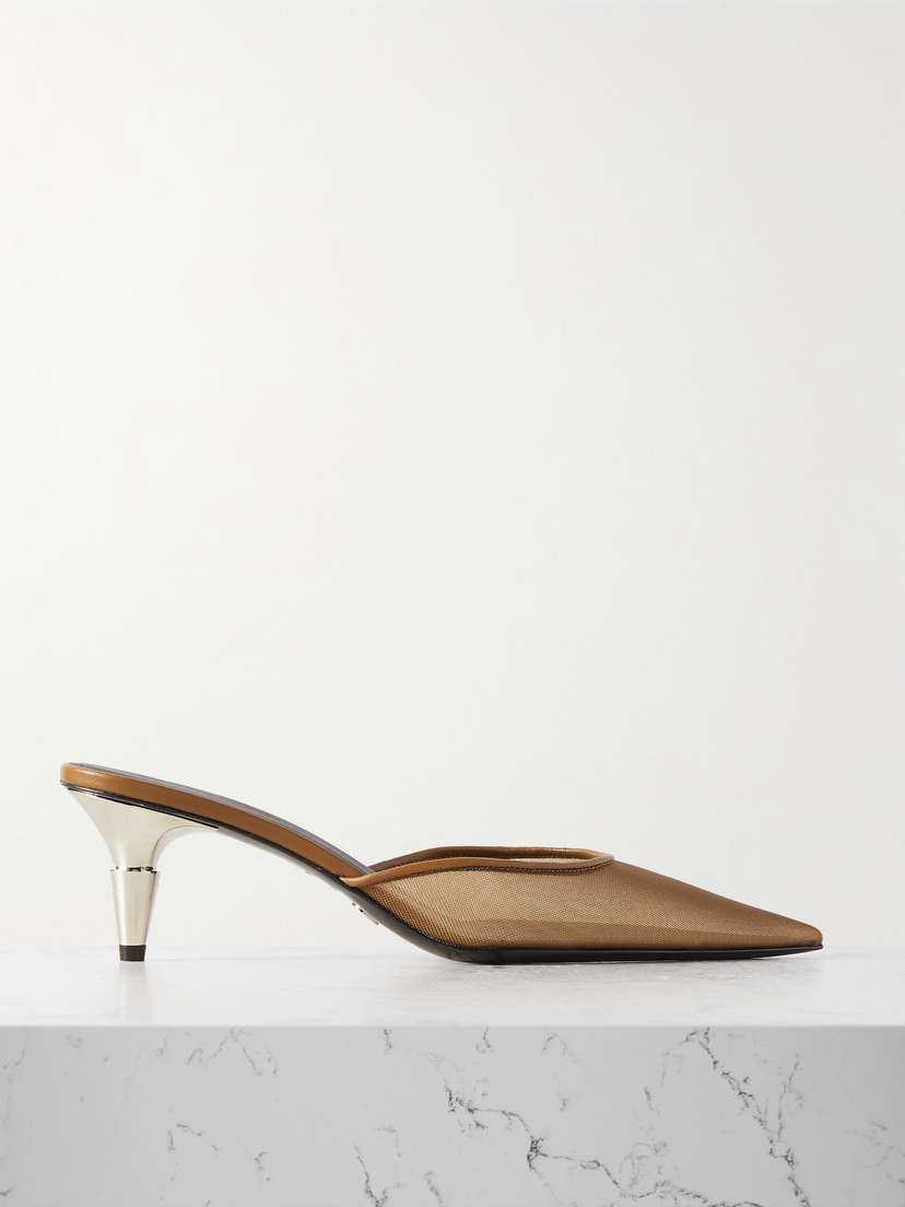 Proenza Schouler Spike Leather-trimmed Mesh Point-toe Mules