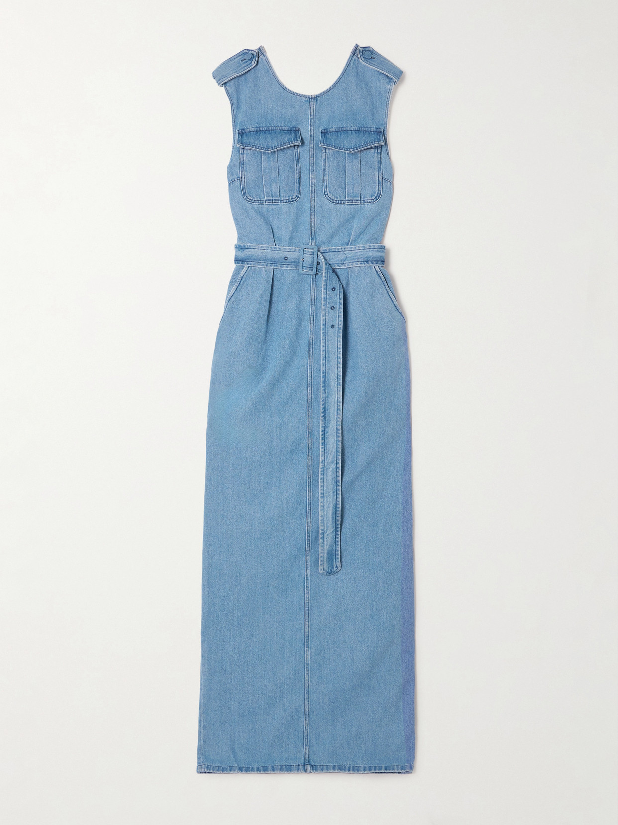 Dries Van Noten Belted Denim Maxi Dress In Blue