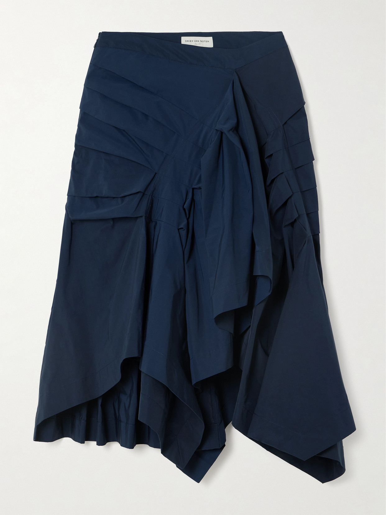 Dries Van Noten Asymmetric Pintucked Taffeta Skirt In Blue