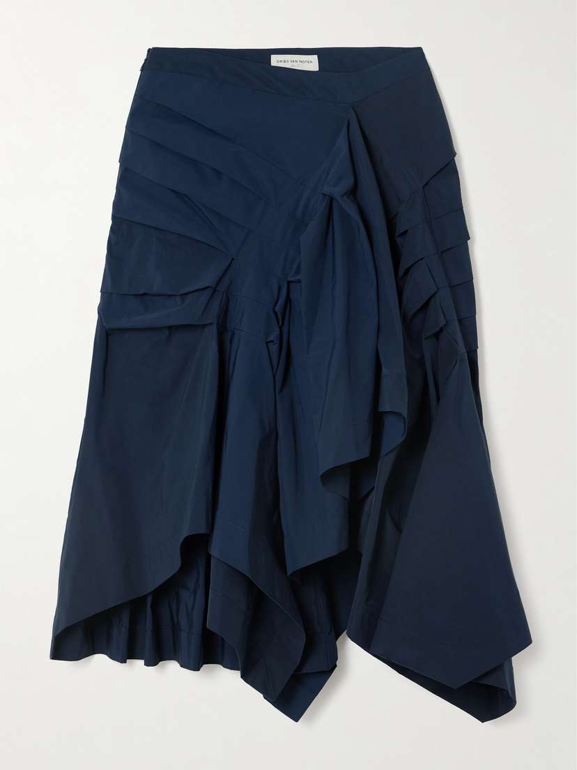 Dries Van Noten Asymmetric Pintucked Taffeta Skirt