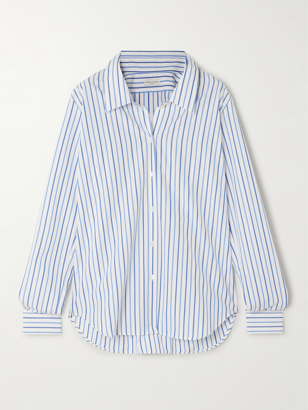 Dries Van Noten - Grosgrain-trimmed Striped Cotton-poplin Shirt - Blue