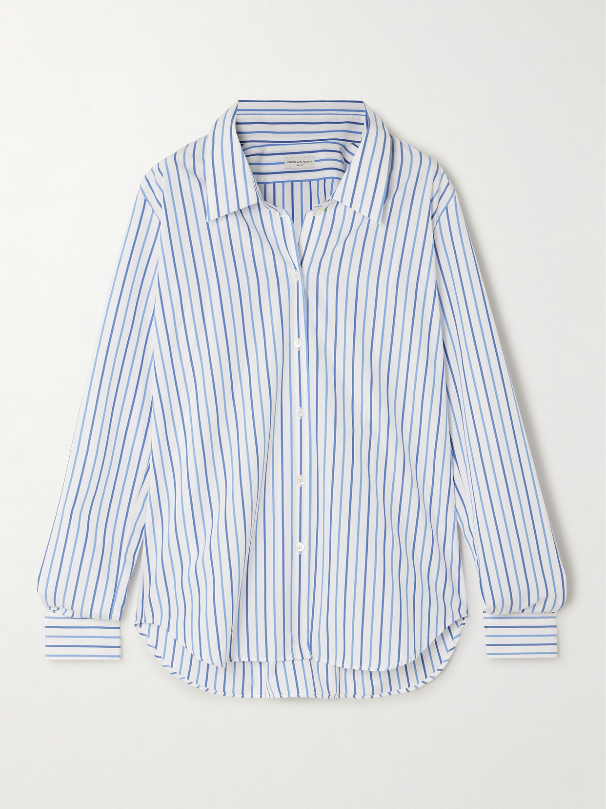 Shop Dries Van Noten Grosgrain-trimmed Striped Cotton-poplin Shirt In Blue