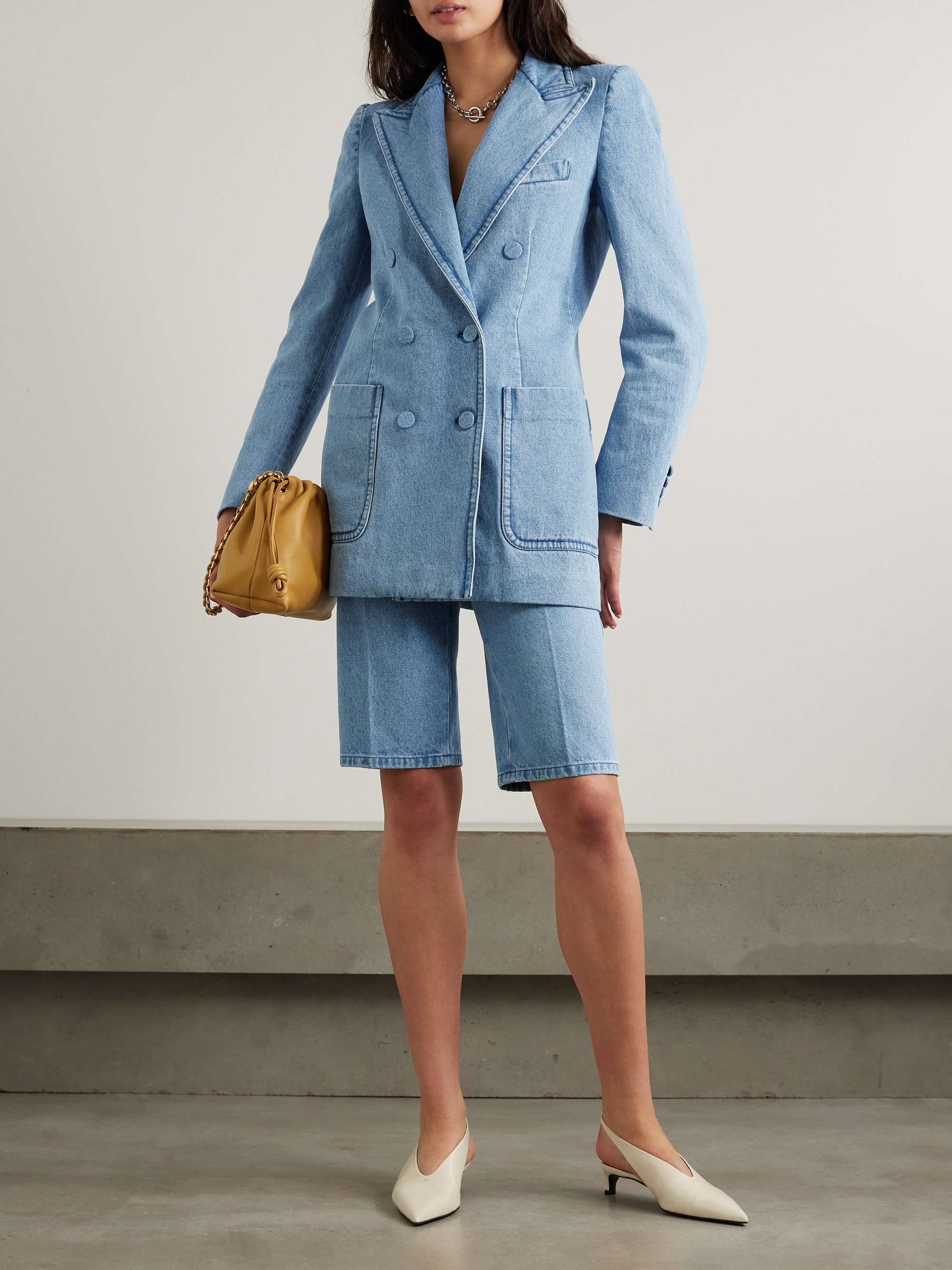 Double breasted denim blazer shop