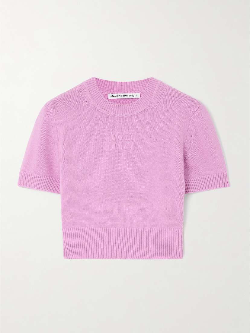 alexanderwang.t Embossed Cotton And Wool-blend Cropped Sweater
