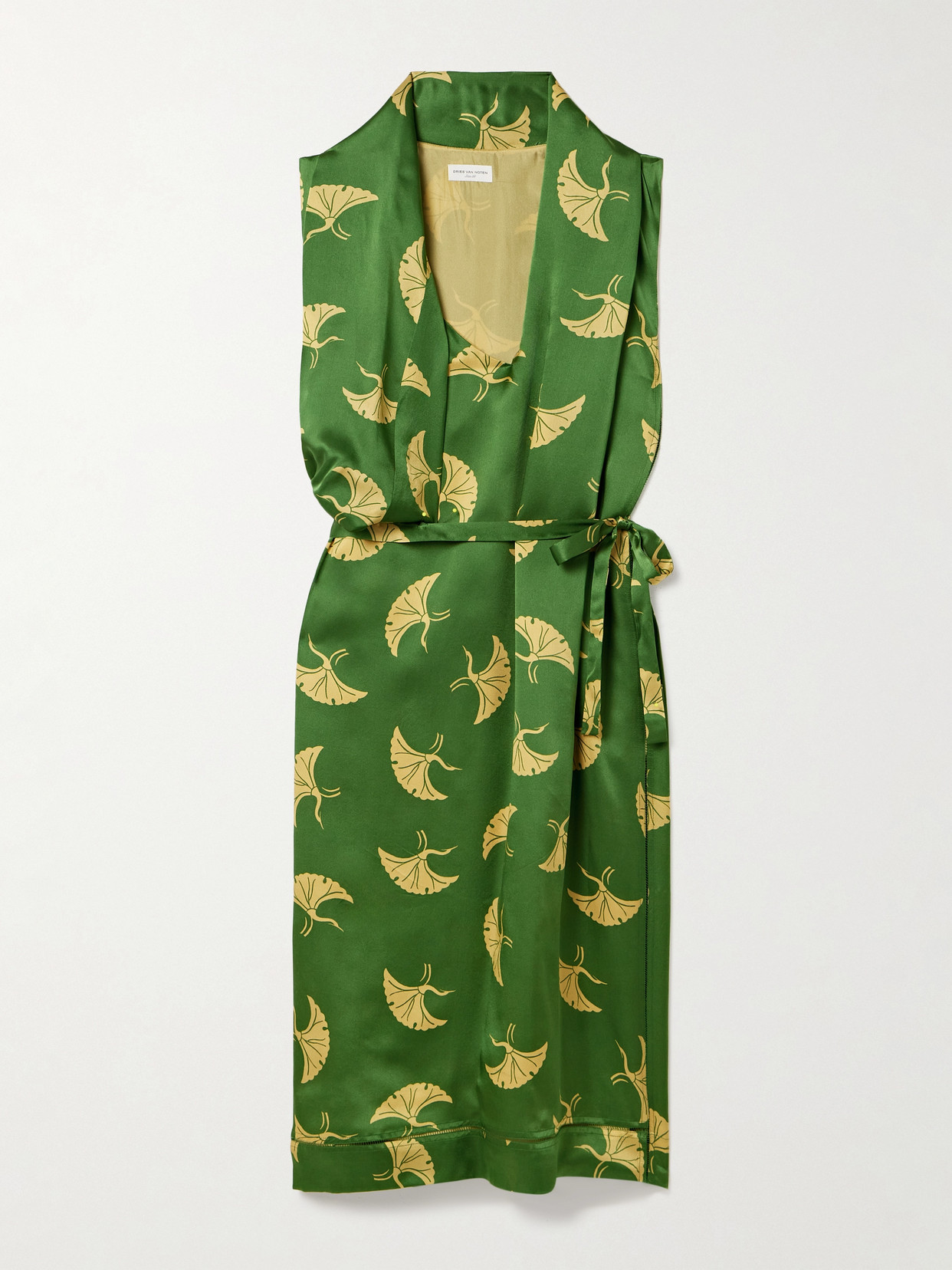 Dries Van Noten - Draped Belted Printed Silk-satin Midi Dress - Green