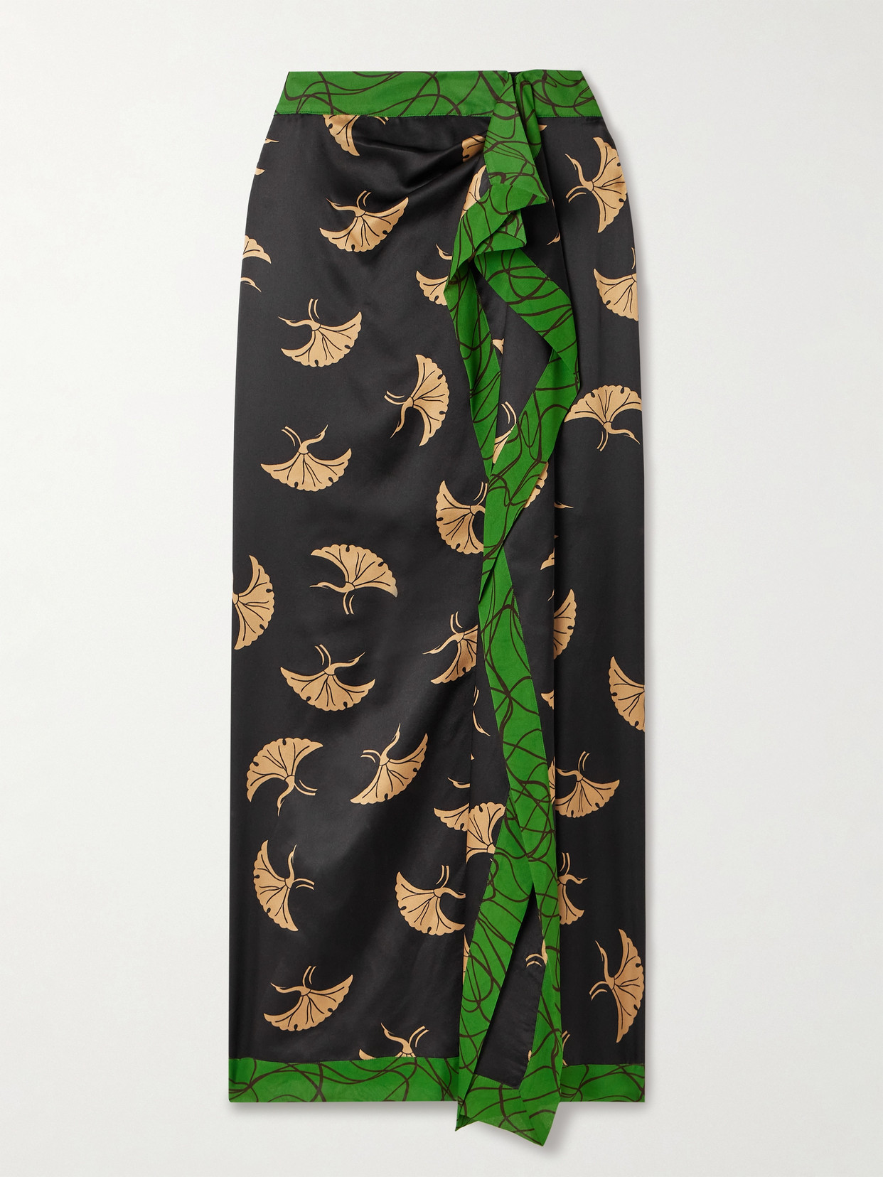 Shop Dries Van Noten Printed Wrap-effect Silk-blend Charmeuse Maxi Skirt In Black