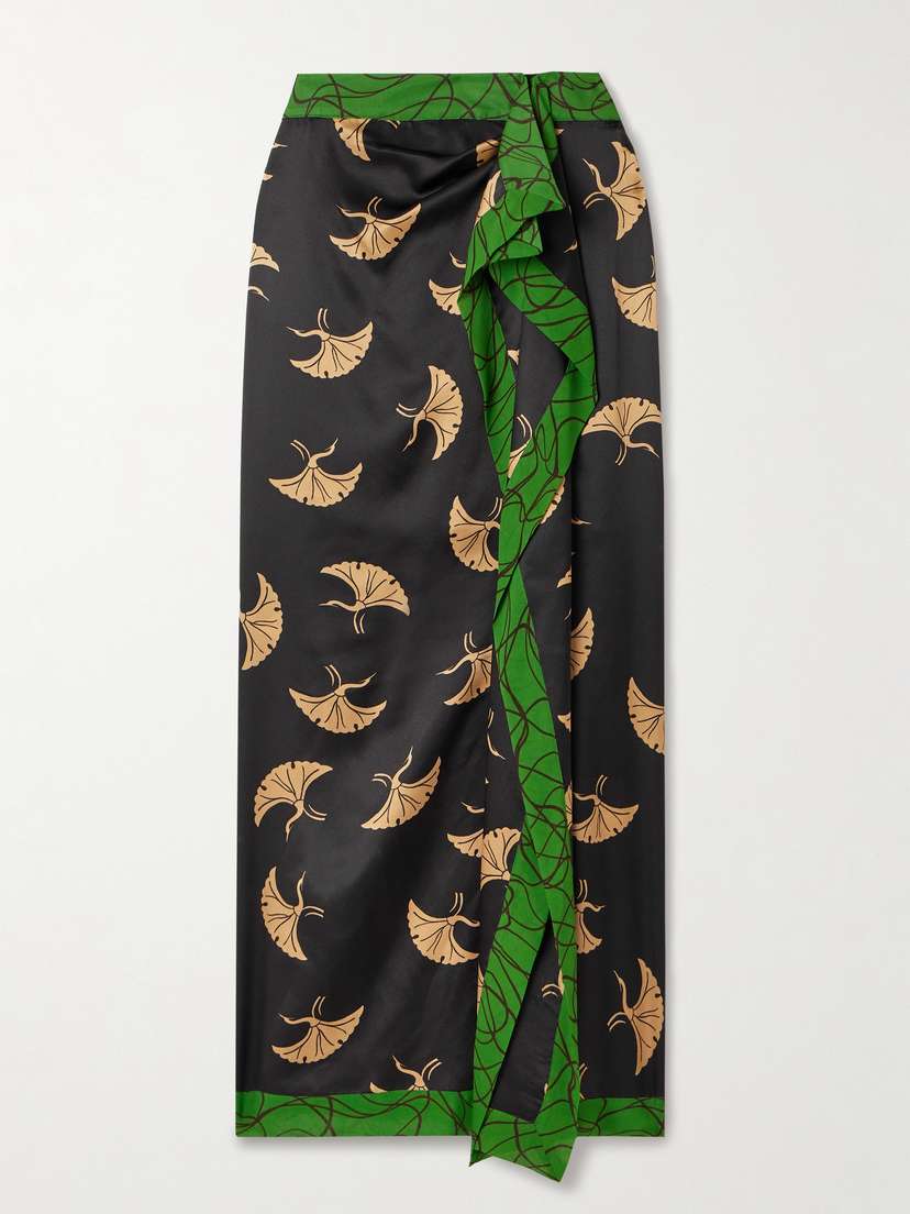 Dries Van Noten Printed Wrap-effect Silk-blend Charmeuse Maxi Skirt