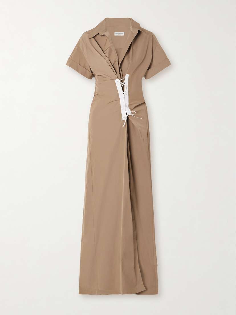 Dries Van Noten Lace-up Asymmetric Draped Poplin And Twill Shirt Dress