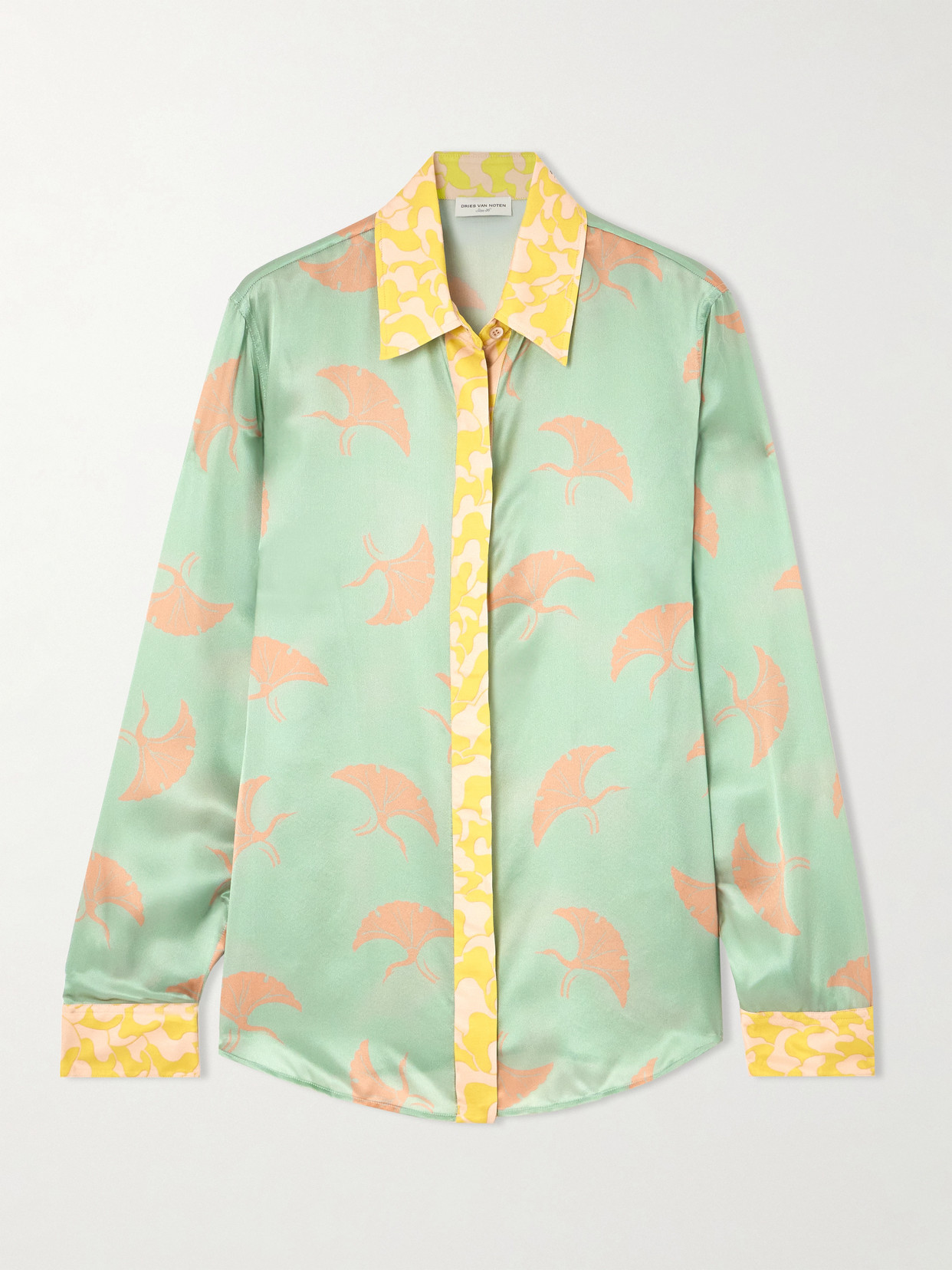 Dries Van Noten Printed Silk-blend Satin Shirt In Green