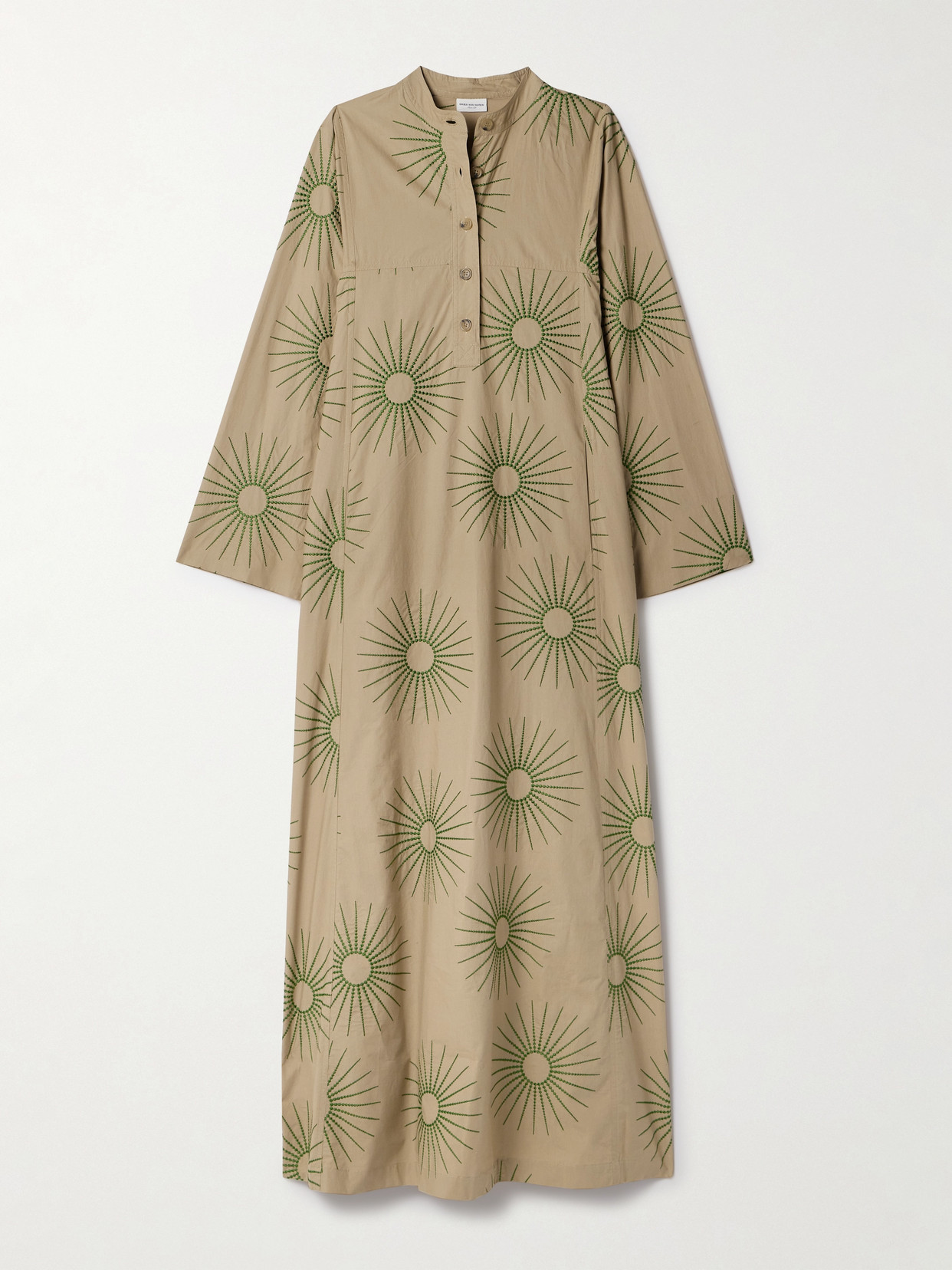 Dries Van Noten Embroidered Cotton-poplin Maxi Dress In Neutrals