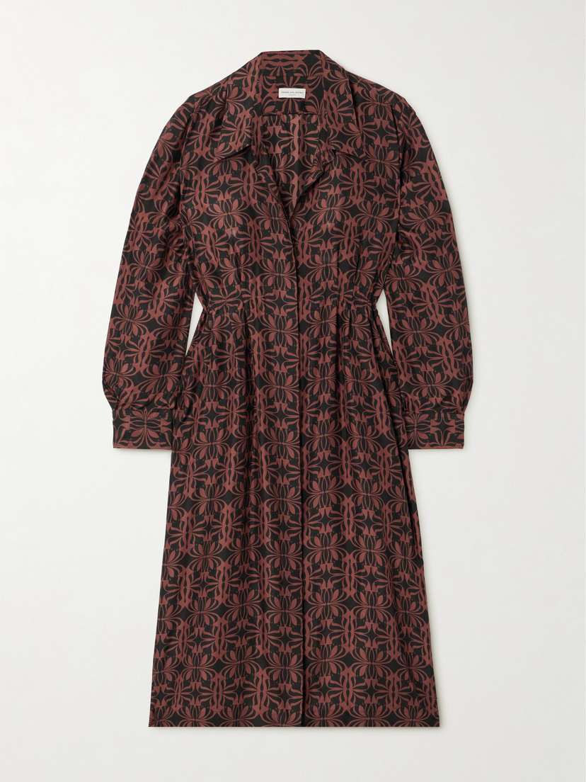 Dries Van Noten Printed Silk Midi Shirt Dress