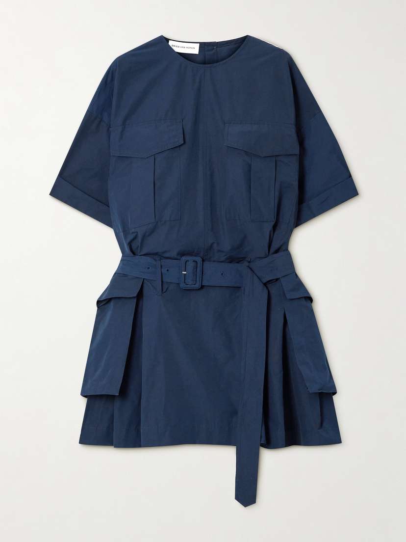 Dries Van Noten Belted Pleated Poplin Mini Dress