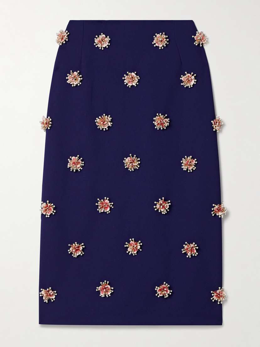 Dries Van Noten Appliquéd Crepe Midi Skirt