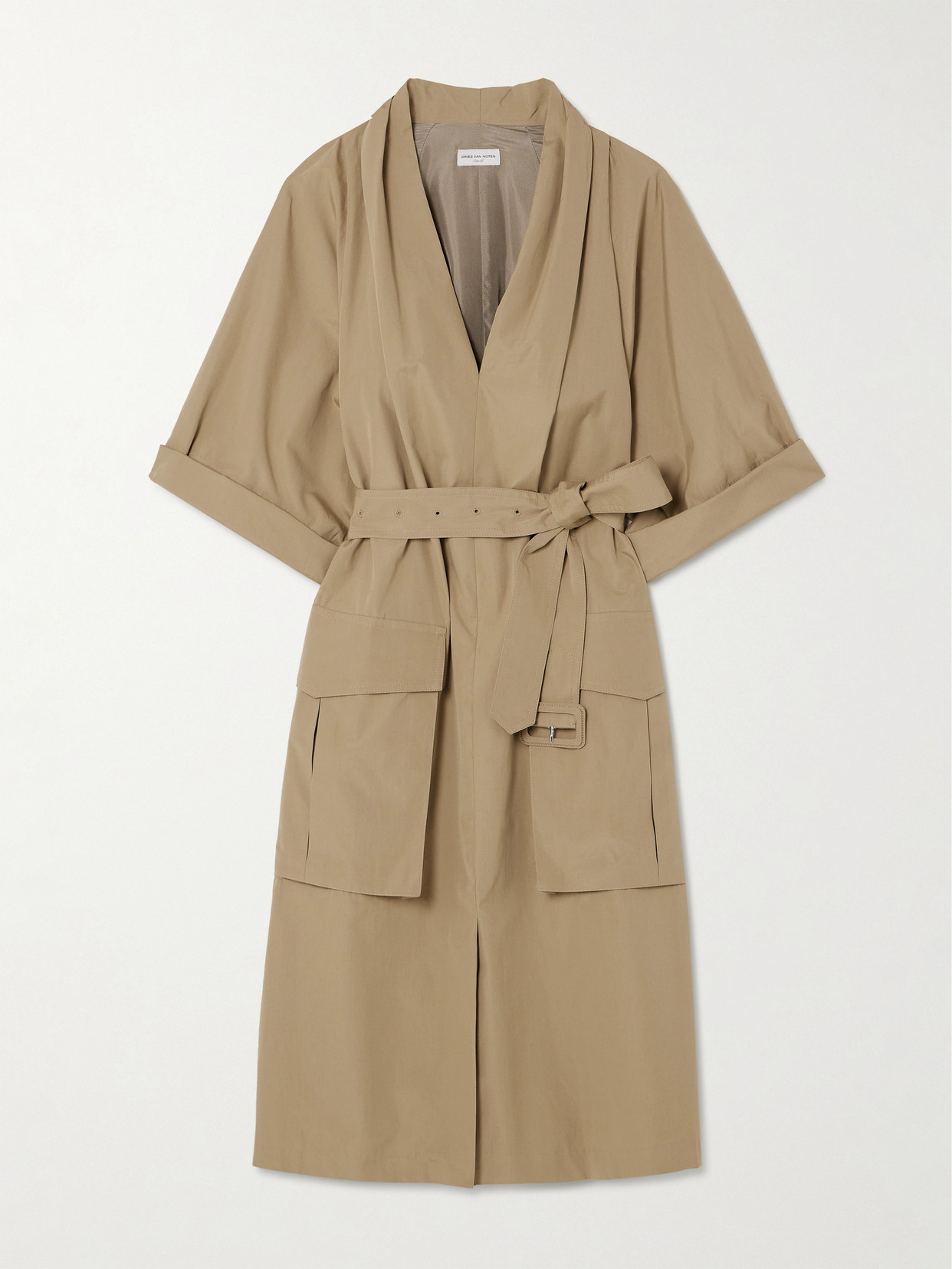 Dries Van Noten Belted Cotton-poplin Midi Dress In Neutrals