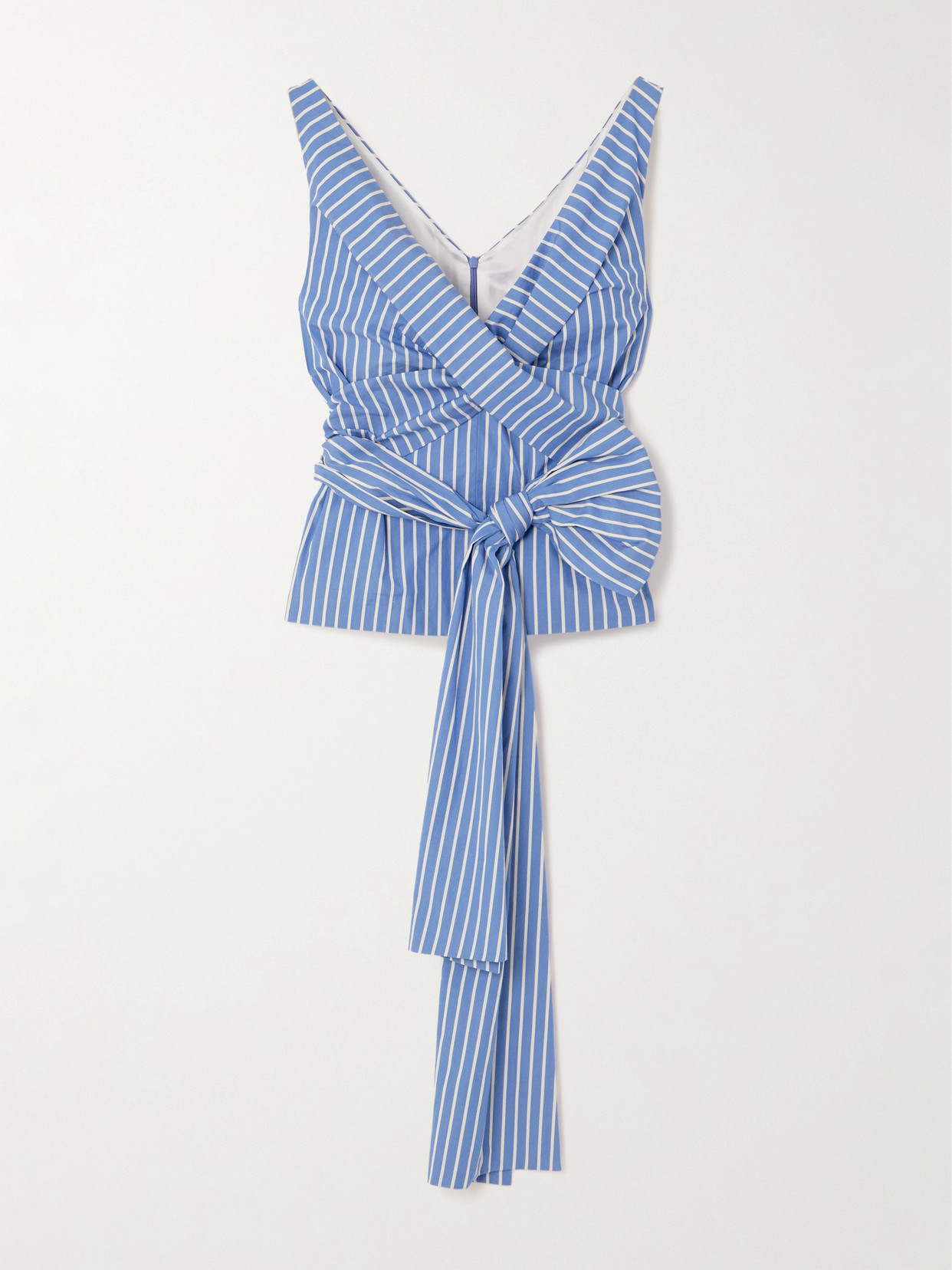 Shop Dries Van Noten Colada Bow-embellished Striped Cotton-poplin Top In Blue