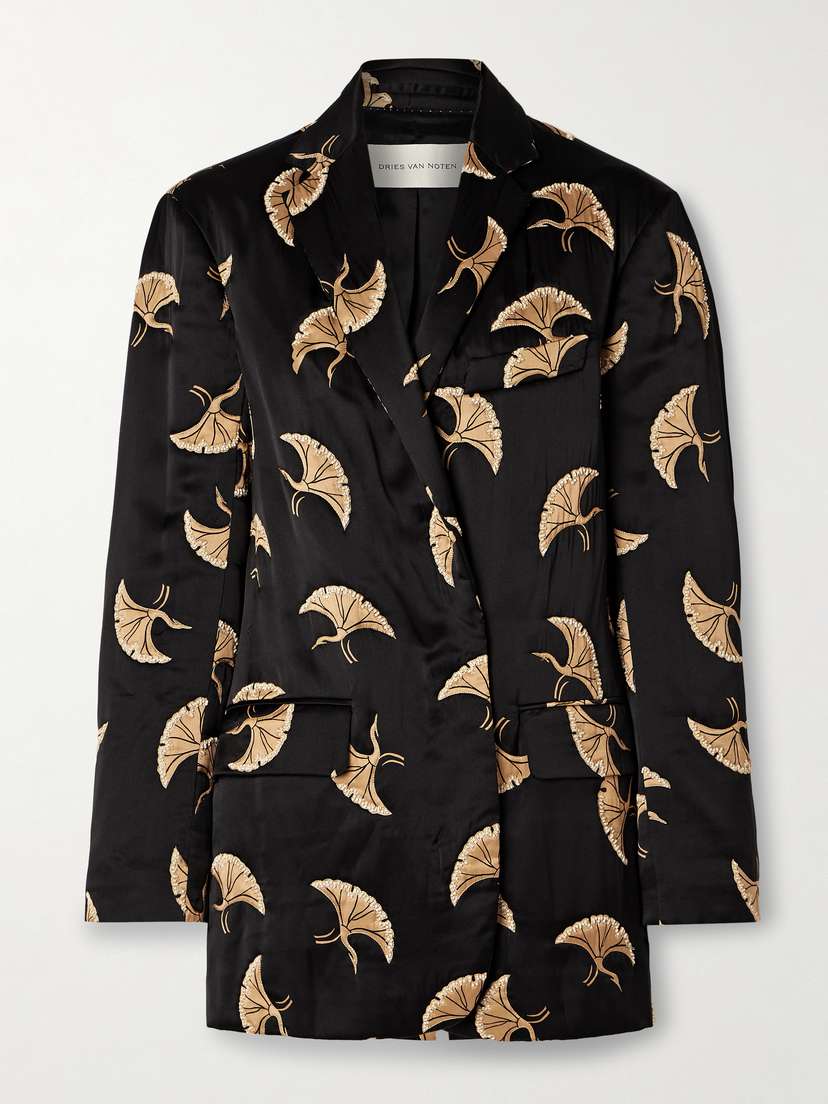 Dries Van Noten Padded Embellished Printed Satin Blazer