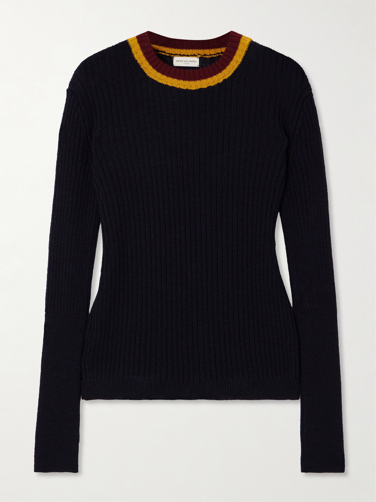 Dries Van Noten Striped Ribbed Wool-blend Jumper In Blue