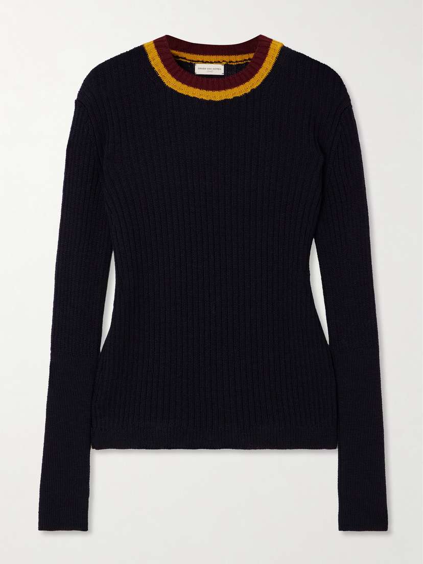 Dries Van Noten Striped Ribbed Wool-blend Sweater