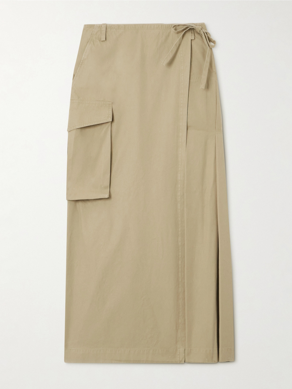 Dries Van Noten Pleated Cotton-twill Maxi Wrap Skirt In Neutrals