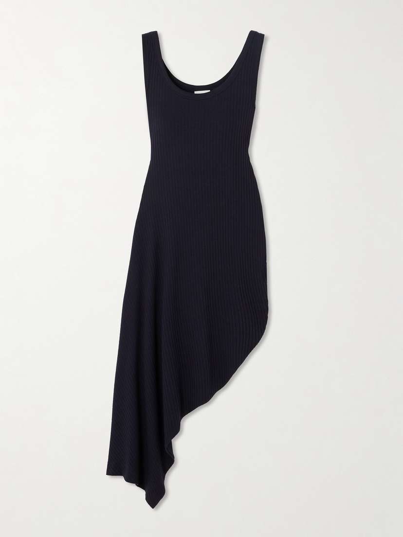 Dries Van Noten Asymmetric Draped Ribbed Jersey Midi Dress