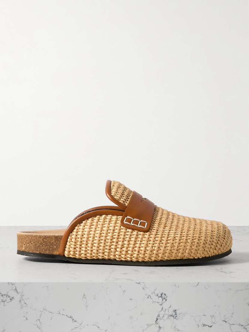 JW Anderson Leather-trimmed Raffia Mules