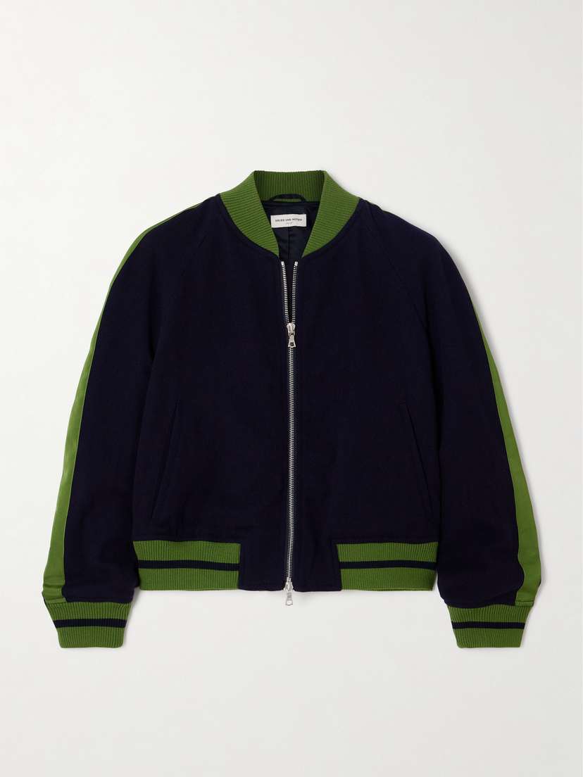 Dries Van Noten Striped Webbing-trimmed Wool-blend Bomber Jacket