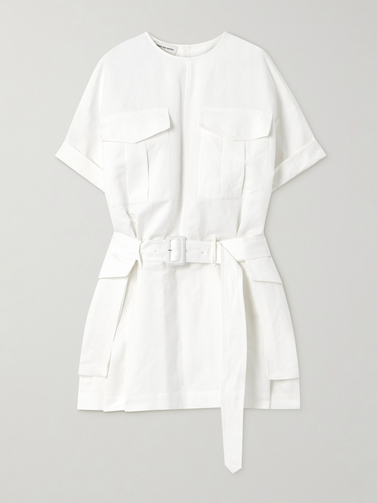 Dries Van Noten Belted Pleated Twill Mini Dress