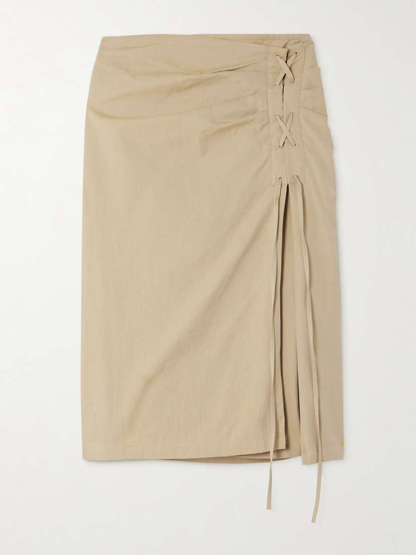 Dries Van Noten Tie-detailed Cotton-twill Midi Skirt