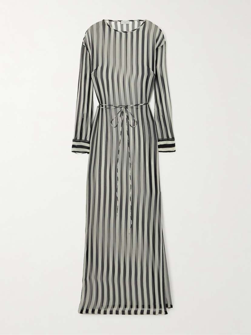 Dries Van Noten Belted Striped Silk-chiffon Maxi Dress