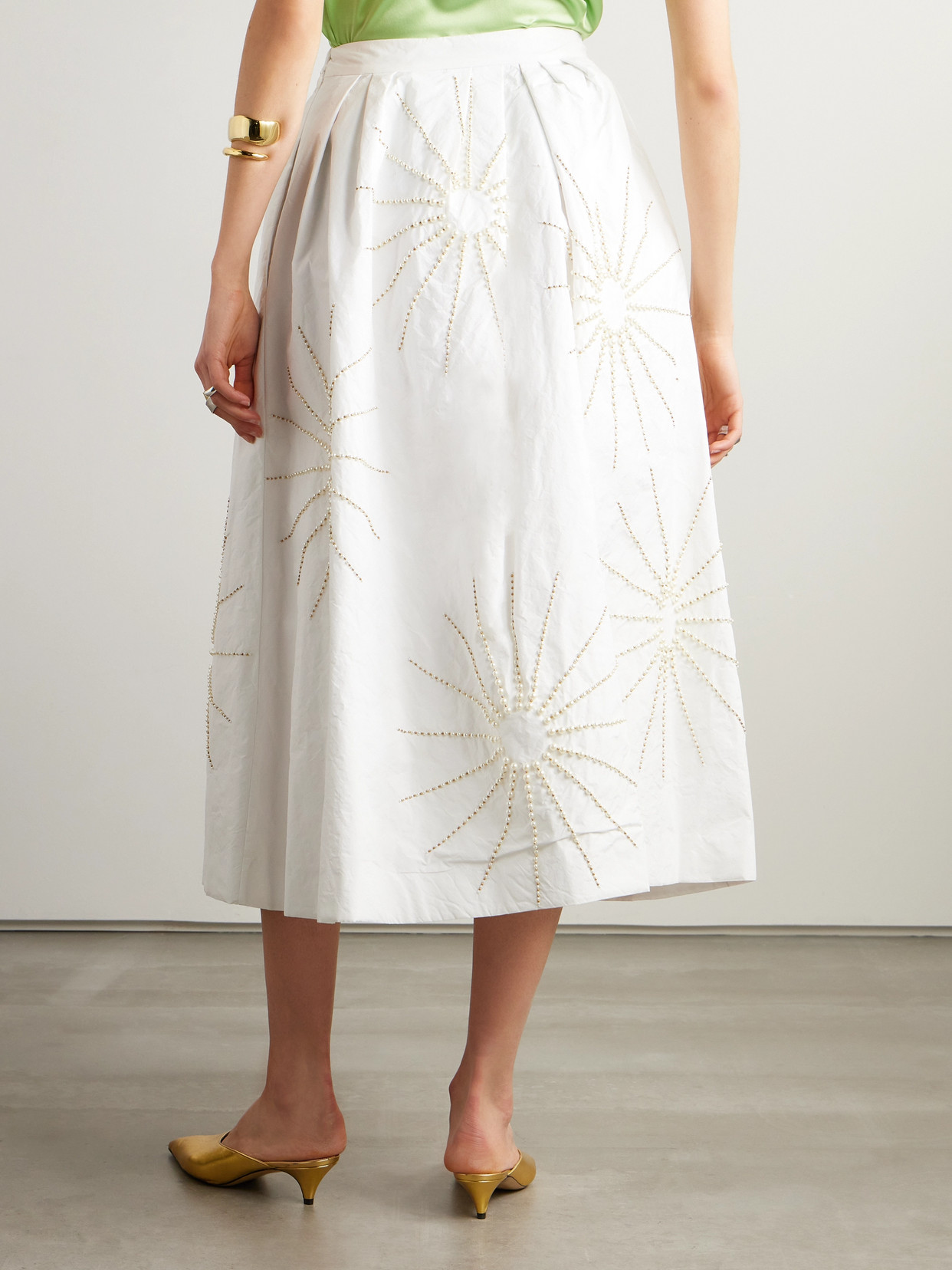 Dries Van Noten Soni Starburst Embroidered Pleated Midi Skirt In White