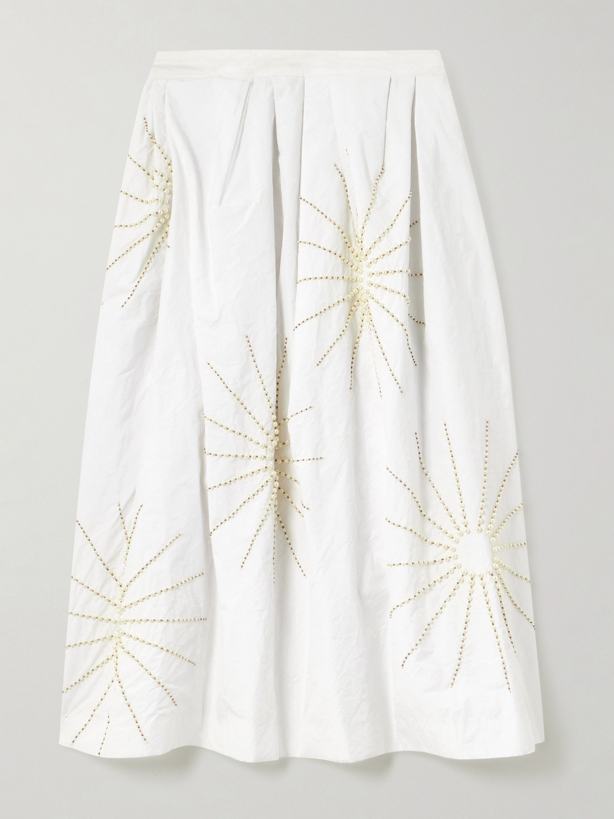 Dries Van Noten - Embellished Pleated Taffeta Midi Skirt - White