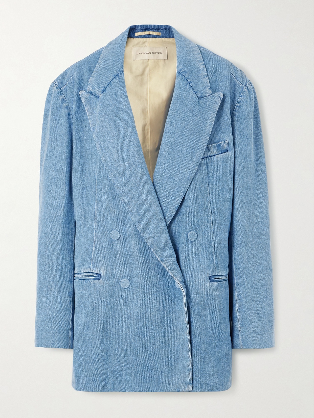 Shop Dries Van Noten Oversized Double-breasted Denim Blazer In Blue