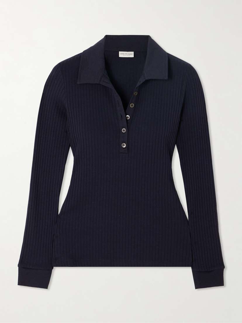 Dries Van Noten Ribbed Stretch-jersey Polo Top