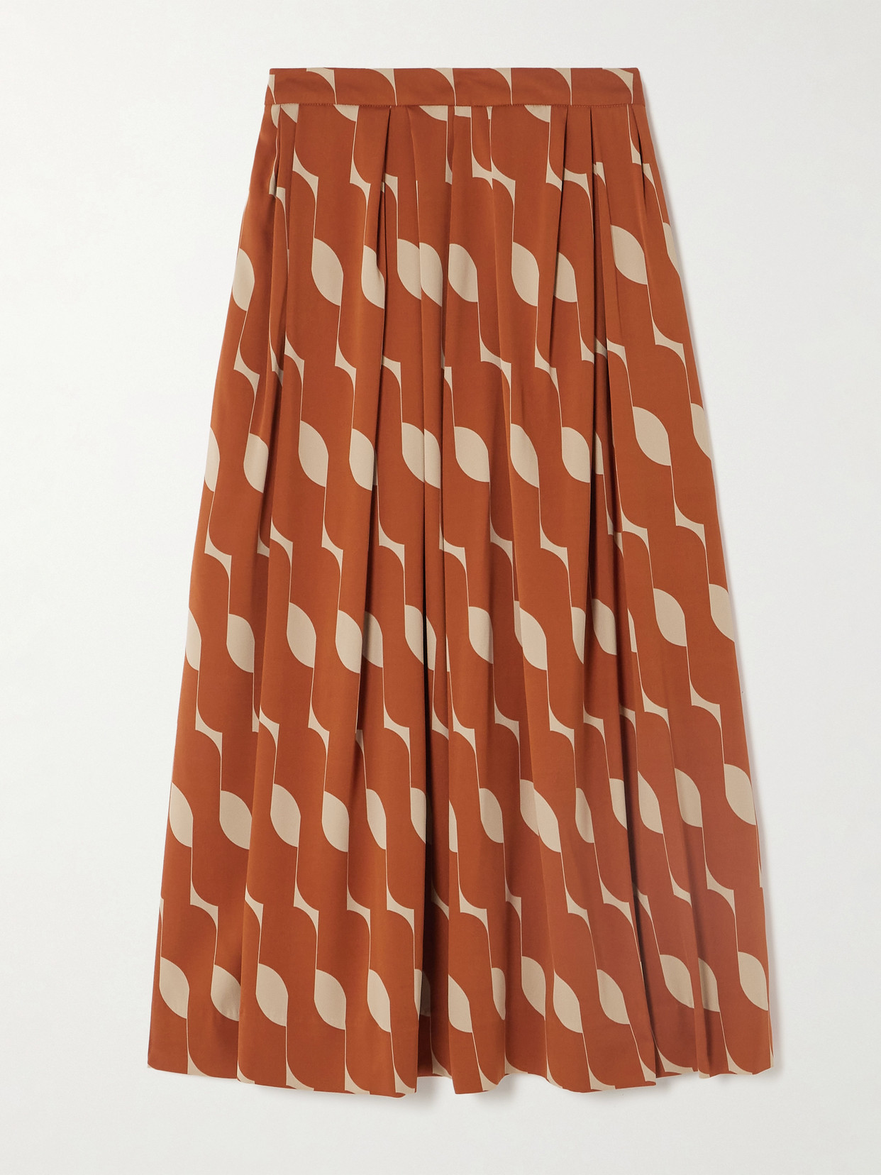 Dries Van Noten Pleated Printed Silk-blend Midi Skirt In Brown