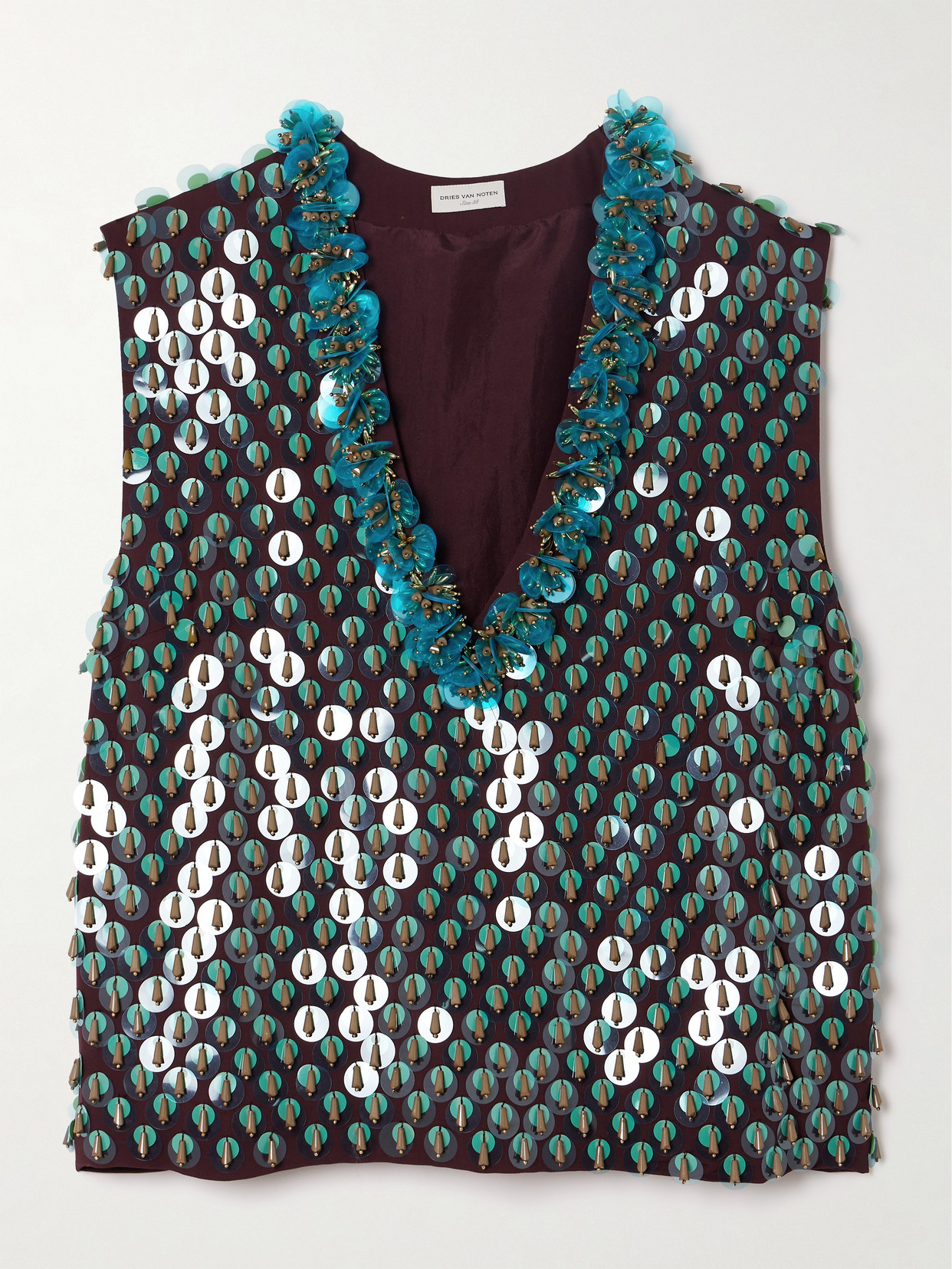 Dries Van Noten Embellished Viscose College Top In Multi