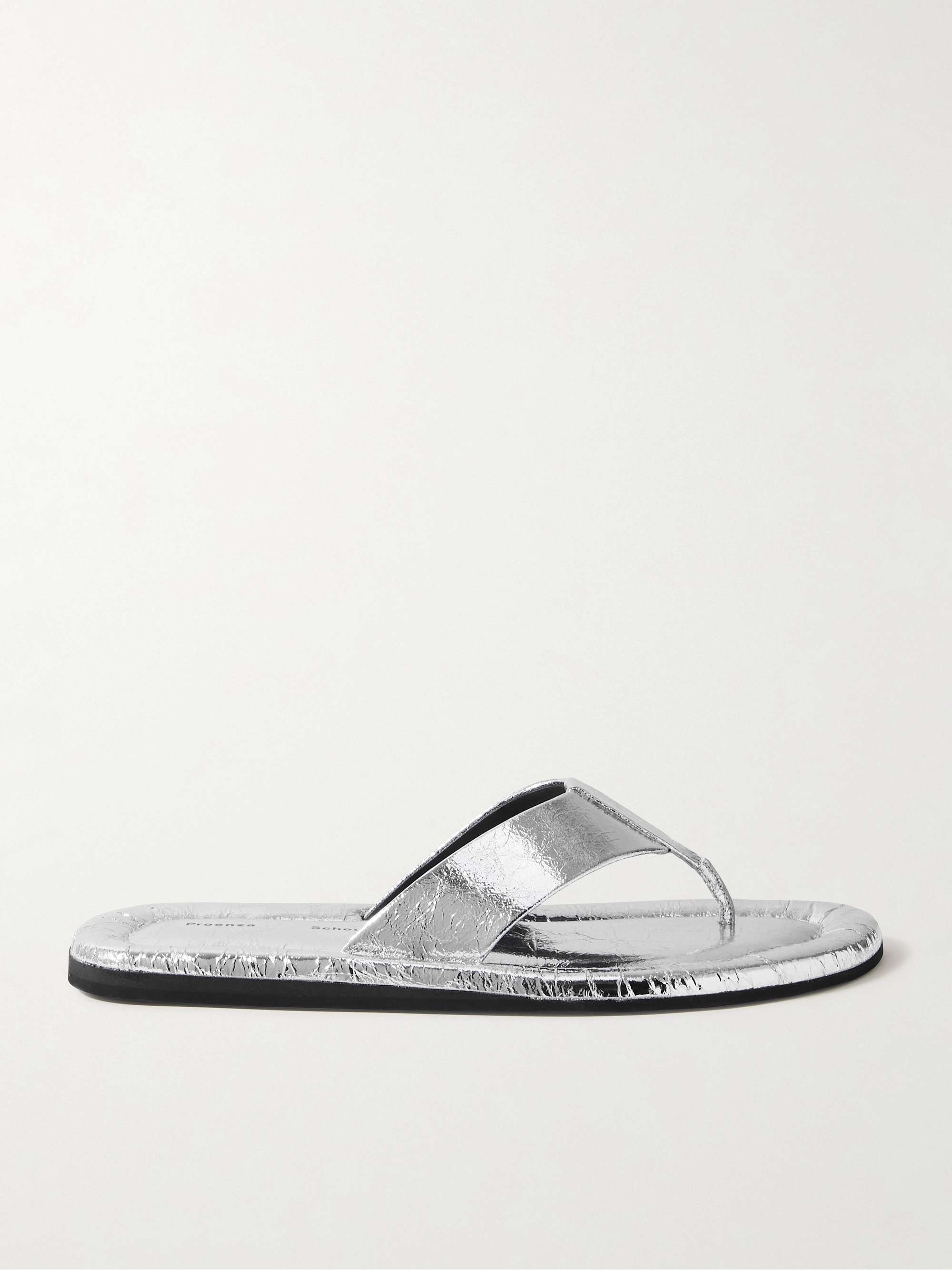Silver leather flip flops sales
