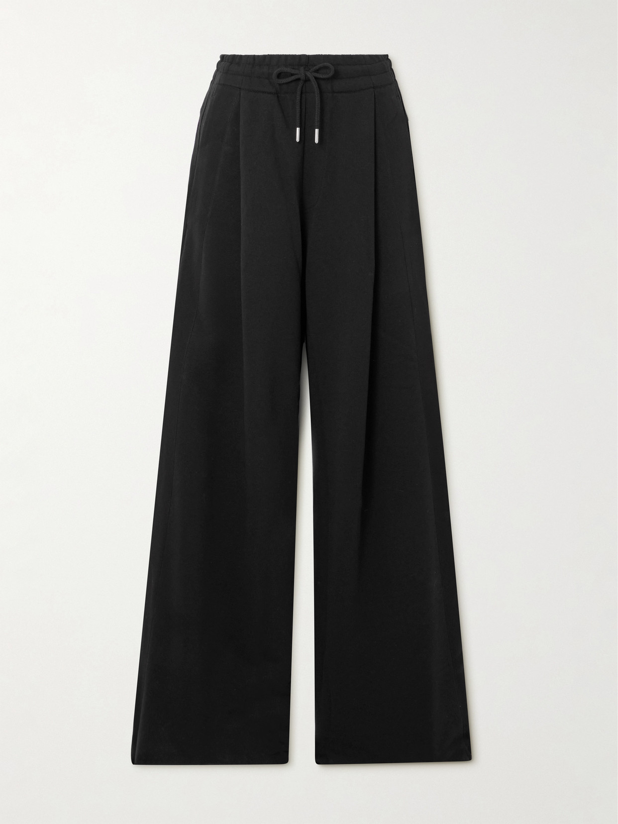 Dries Van Noten - Pleated Grosgrain-trimmed Cotton-jersey Wide-leg Pants - Black