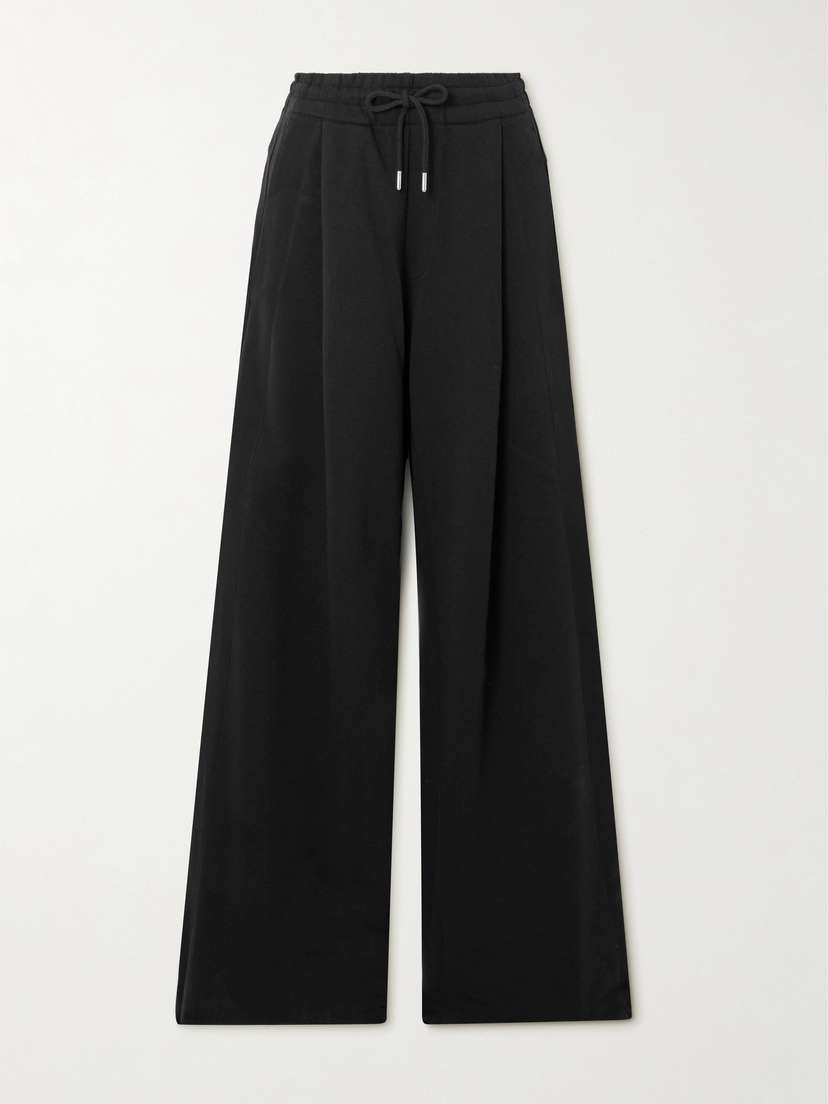 Dries Van Noten Pleated Grosgrain-trimmed Cotton-jersey Wide-leg Pants