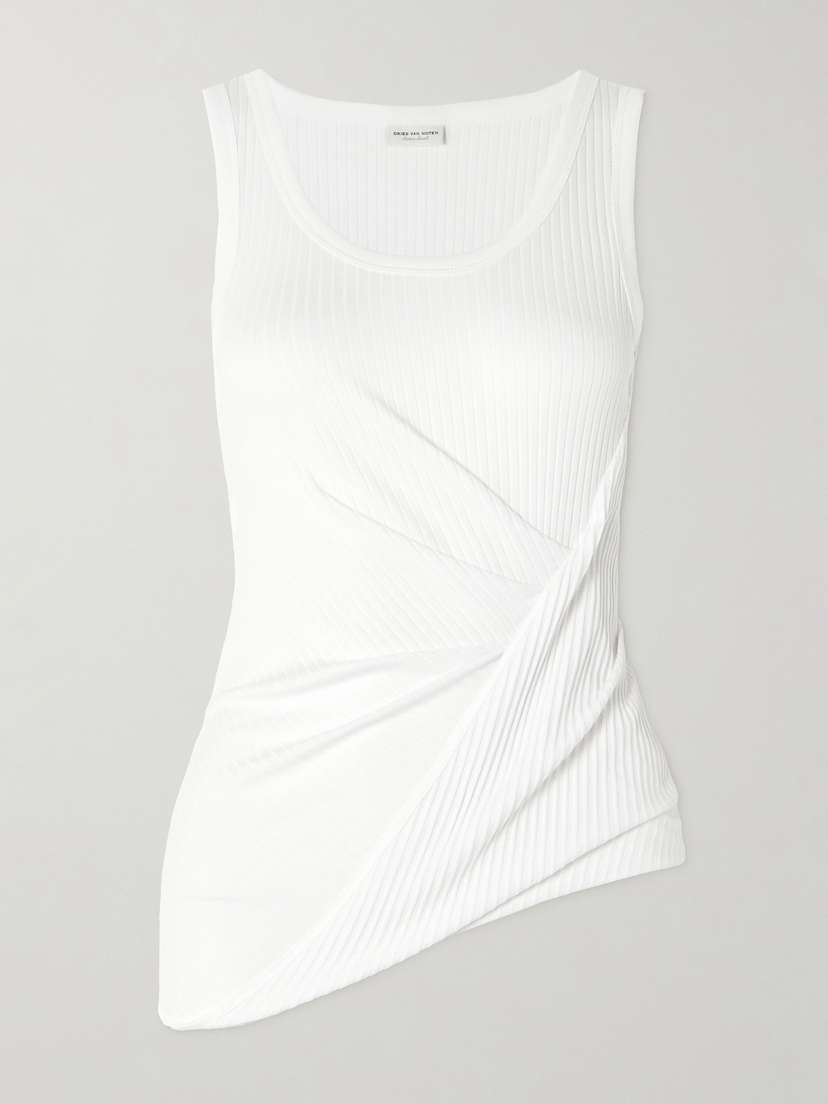 Dries Van Noten Gathered Ribbed Stretch Cotton And Modal-blend Tank