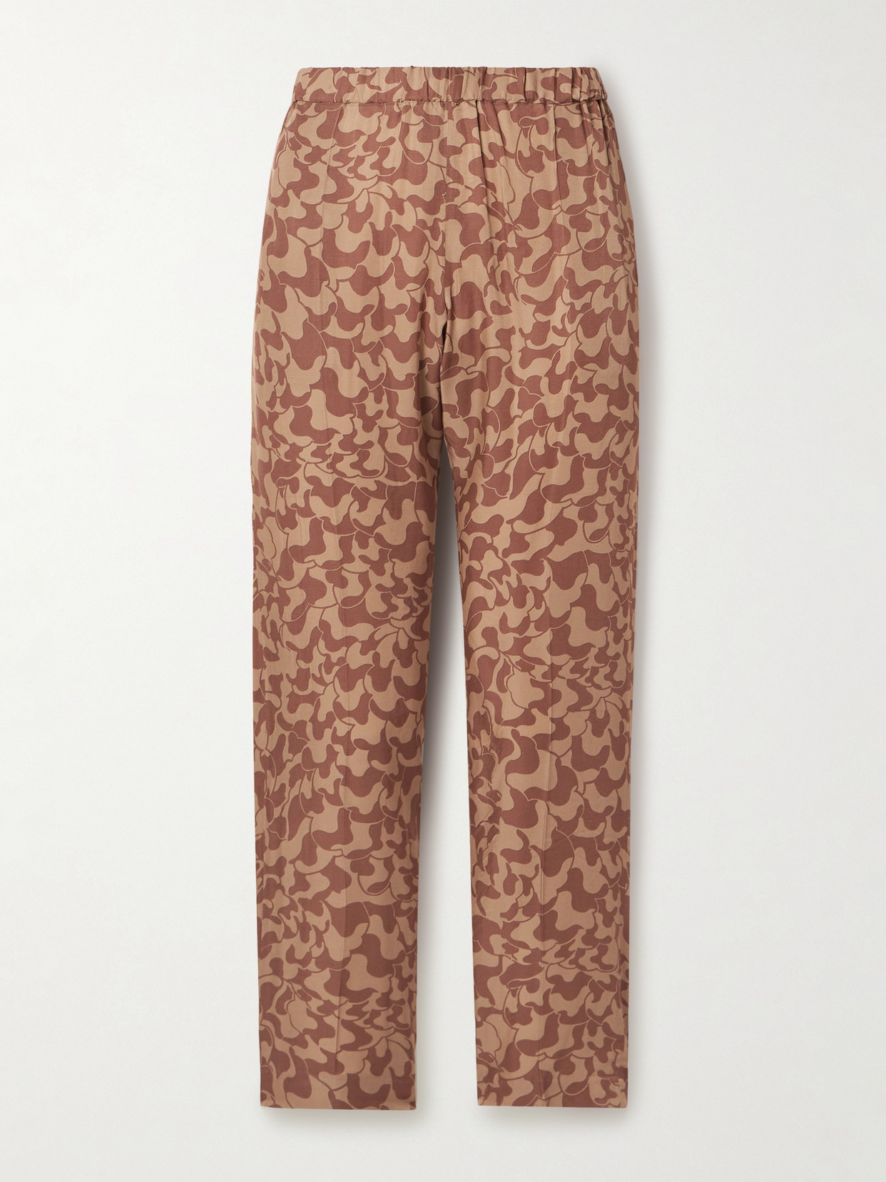 Dries Van Noten Printed Crepe De Chine Tapered Trousers In Brown