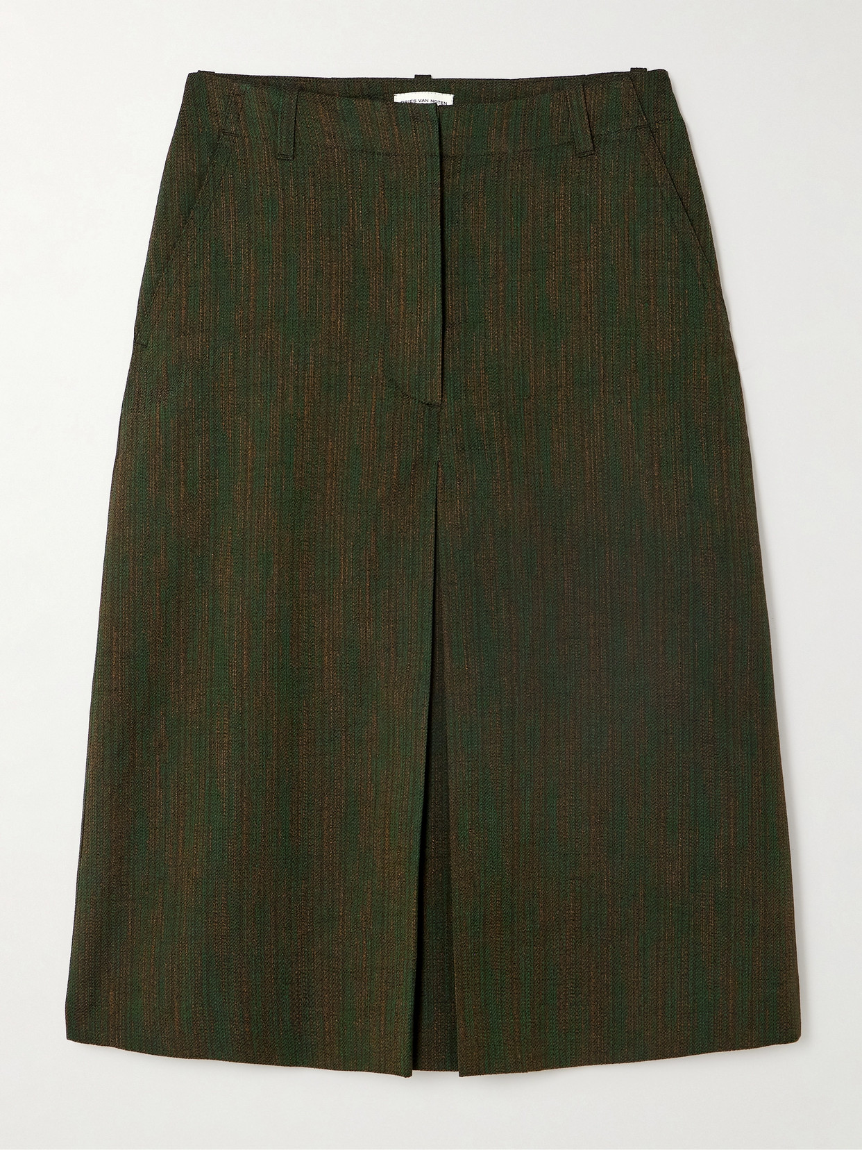 Dries Van Noten Metallic Cotton-blend Jacquard Midi Skirt In Brown