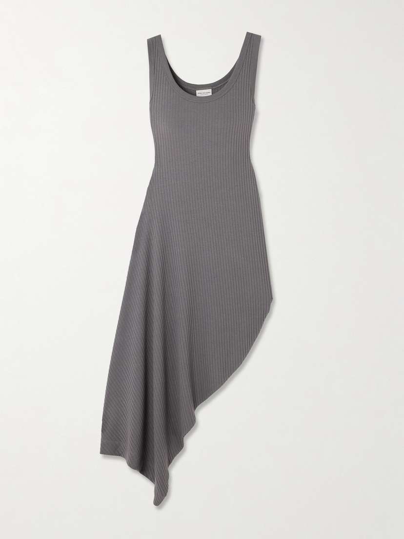 Dries Van Noten Asymmetric Draped Ribbed Jersey Midi Dress