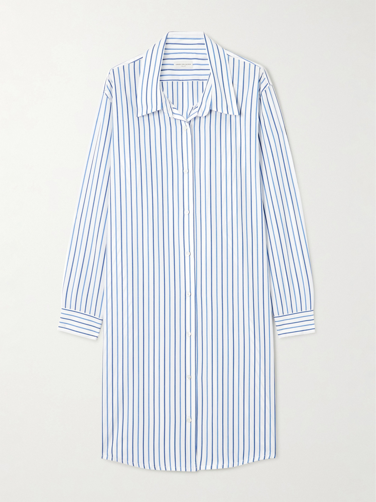 Shop Dries Van Noten Striped Cotton-poplin Shirt Dress In Blue