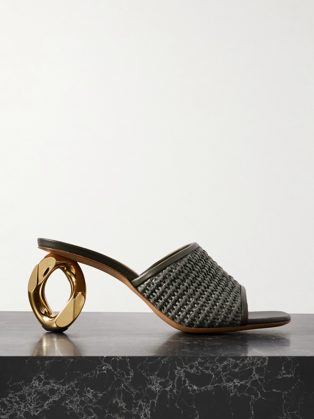 JW Anderson - Leather-trimmed Raffia Mules - Green