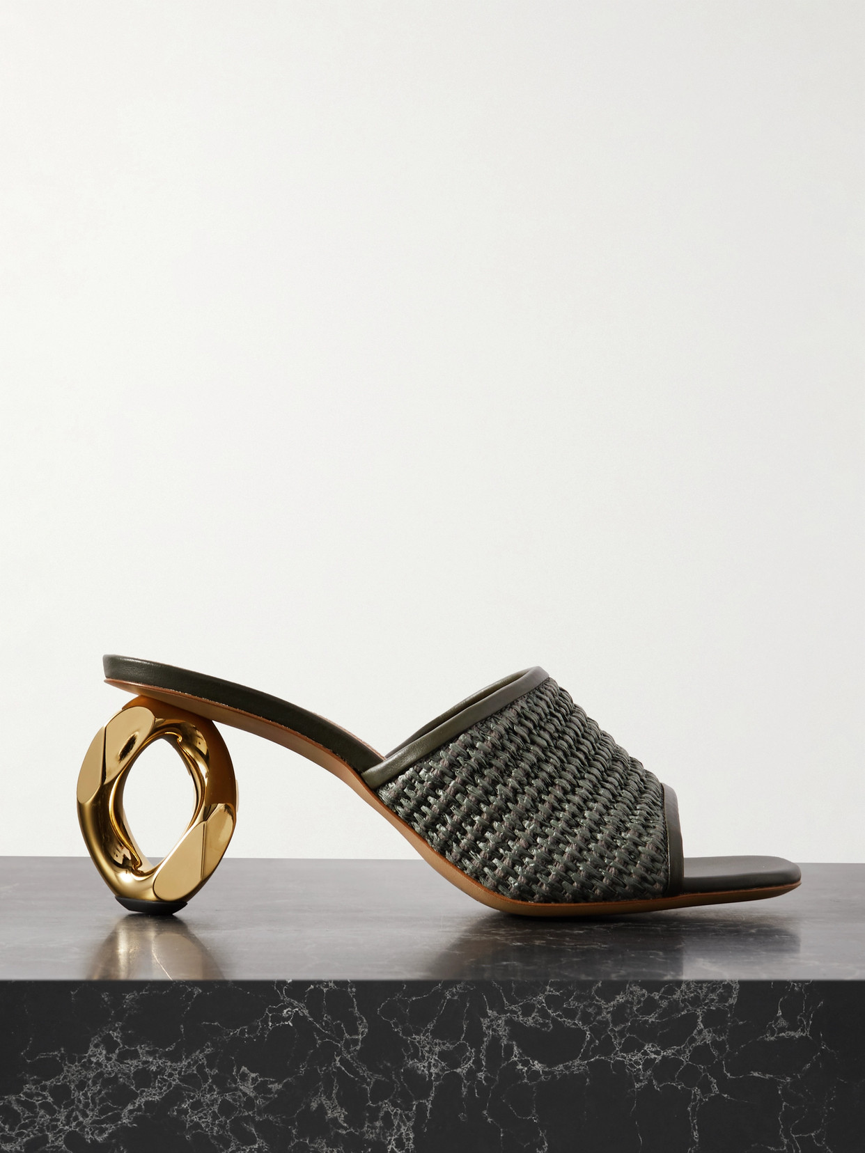 Jw Anderson Leather-trimmed Raffia Mules In Green