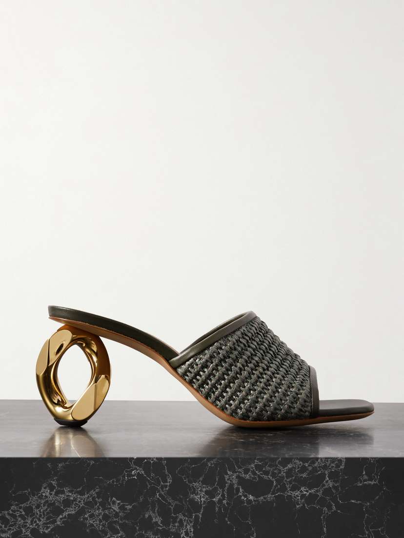 JW Anderson Leather-trimmed Raffia Mules - IT36